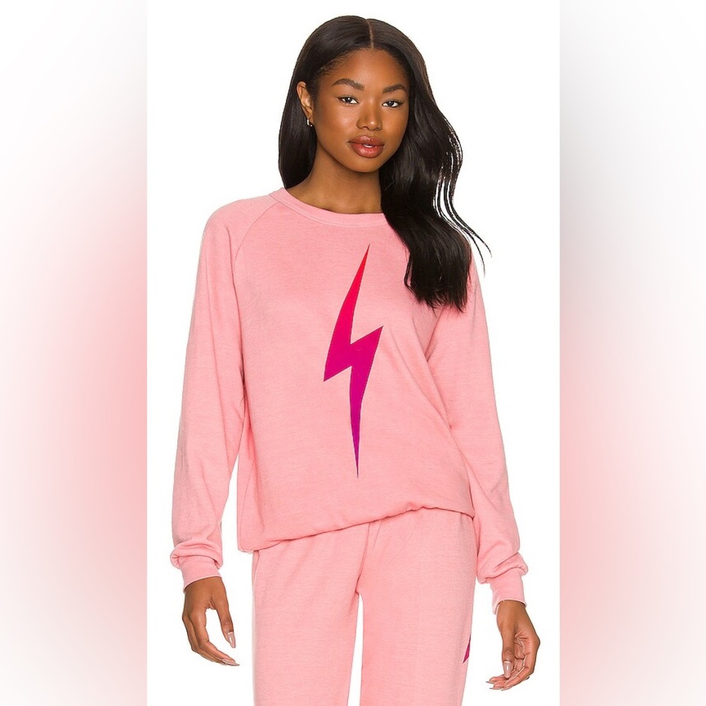 Aviator Nation Bolt Fade Crew Pullover Sweatshirt Petal Pink Purple Medium Ombre
